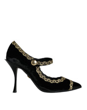 Black Mary Janes Velvet Gold Pumps Shoes