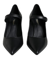 Black Leather Logo Heels Mary Janes Pumps Shoes