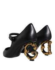 Black Leather Logo Heels Mary Janes Pumps Shoes