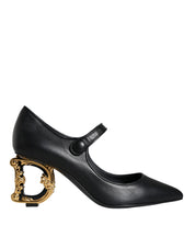 Black Leather Logo Heels Mary Janes Pumps Shoes