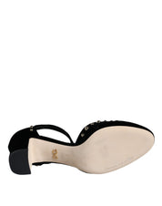 Black Velvet Roses Ankle Strap Pumps Shoes
