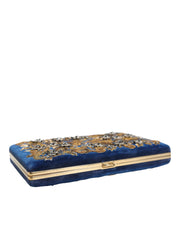 Blue Velvet Gold Frame Clutch Evening Party Purse Bag