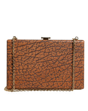 Brown Leather Gold Frame Clutch Mini Crossbody Bag