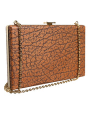 Brown Leather Gold Frame Clutch Mini Crossbody Bag
