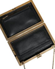 Brown Leather Gold Frame Clutch Mini Crossbody Bag