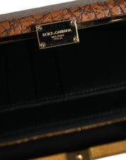 Brown Leather Gold Frame Clutch Mini Crossbody Bag