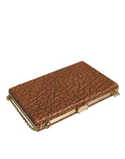 Brown Leather Gold Frame Clutch Mini Crossbody Bag