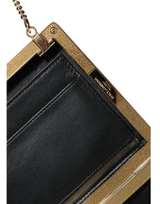 Brown Leather Gold Frame Clutch Mini Crossbody Bag