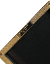 Black Leather Studs Gold Frame Clutch Evening Purse Bag