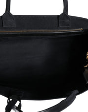 Black Top Handle Canvas Leather Logo Crossbody Tote Bag