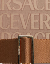 Brown Top Handle Jacquard Leather Logo Crossbody Tote Bag
