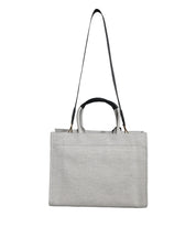 White Top Handle Canvas Leather Logo Crossbody Tote Bag