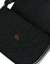 Black Grainy Calf Leather Logo Crossbody Shoulder Bag