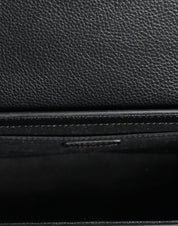 Black Grainy Calf Leather Logo Crossbody Shoulder Bag