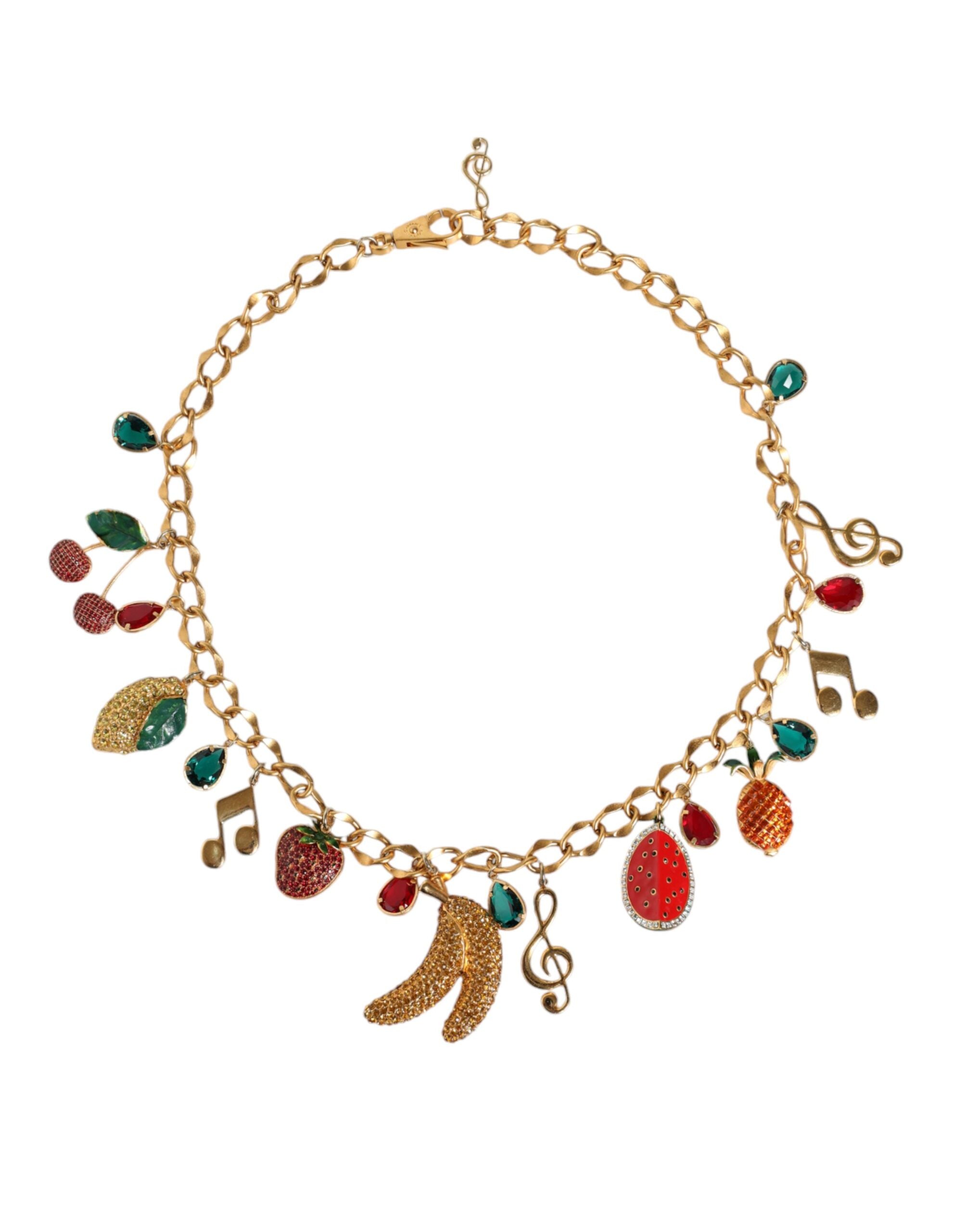 Dolce & Gabbana Gold Tone Brass Fruity Crystal Embellished Waist Chain Belt Dolce & Gabbana