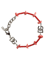Silver Tone Brass Beaded Resin DG Logo Chain Bracelet