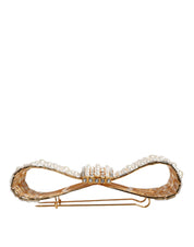 Gold Tone Brass Bow Crystal FauxPearl Embellished Brooch