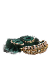 Green Gold Crystal Fur Headset Audio AUX Headphones
