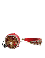 Red Nappa Leather Floral Crystal Headphone