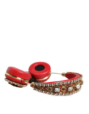 Red Nappa Leather Floral Crystal Headphone