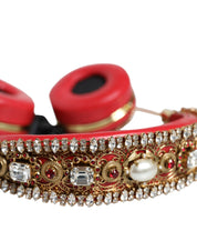 Red Nappa Leather Floral Crystal Headphone