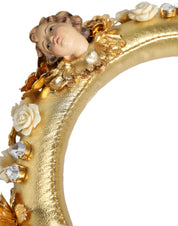 Gold Leather Floral Crystal Angel Headset Headphones