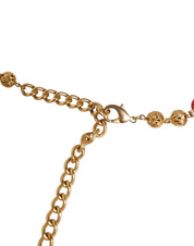 Gold Brass Red Fur Crystal Waist Torero Belt