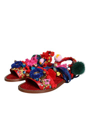 Multicolor Pom Pom Fur Wrap Sandals Shoes