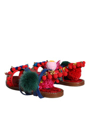 Multicolor Pom Pom Fur Wrap Sandals Shoes