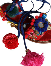 Multicolor Pom Pom Fur Wrap Sandals Shoes