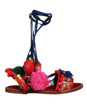 Multicolor Pom Pom Fur Wrap Sandals Shoes