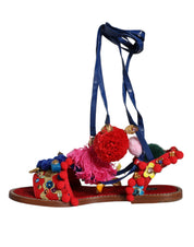 Multicolor Pom Pom Fur Wrap Sandals Shoes