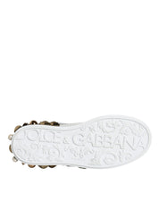 White Leather Floral Studded Sneakers Shoes