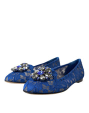 Blue Lace Crystal Ballet Flats Loafers Shoes