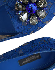Blue Lace Crystal Ballet Flats Loafers Shoes