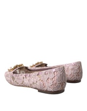 Pink Lace Crystal Ballet Flats Loafers Shoes