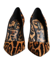Brown Leopard Calf Hair Heels Pumps Shoes