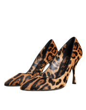 Brown Leopard Calf Hair Heels Pumps Shoes