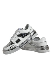 White Silver Leather Low Top Sneakers Shoes