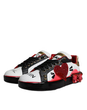 White Red Crystals Leather Portofino Sneakers Shoes