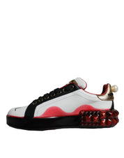 White Red Crystals Leather Portofino Sneakers Shoes