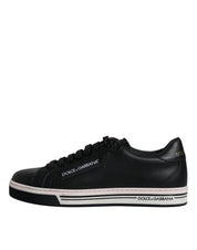 Black Leather Low Top Men Sneakers Shoes