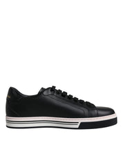 Black Leather Low Top Men Sneakers Shoes