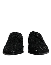 Black Embellished Suede Derby Formal Shoes