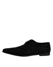 Black Embellished Suede Derby Formal Shoes