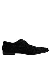 Black Embellished Suede Derby Formal Shoes