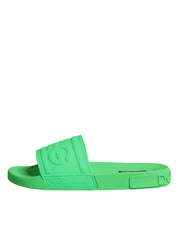 Green Leather Slides Sandals Beachwear Shoes