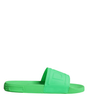 Green Leather Slides Sandals Beachwear Shoes