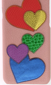 Pink Leather Heart Phone Cover