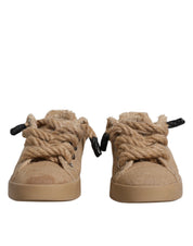 Dolce & Gabbana Brown Jute Fabric Low Top Men Sneakers Shoes Dolce & Gabbana